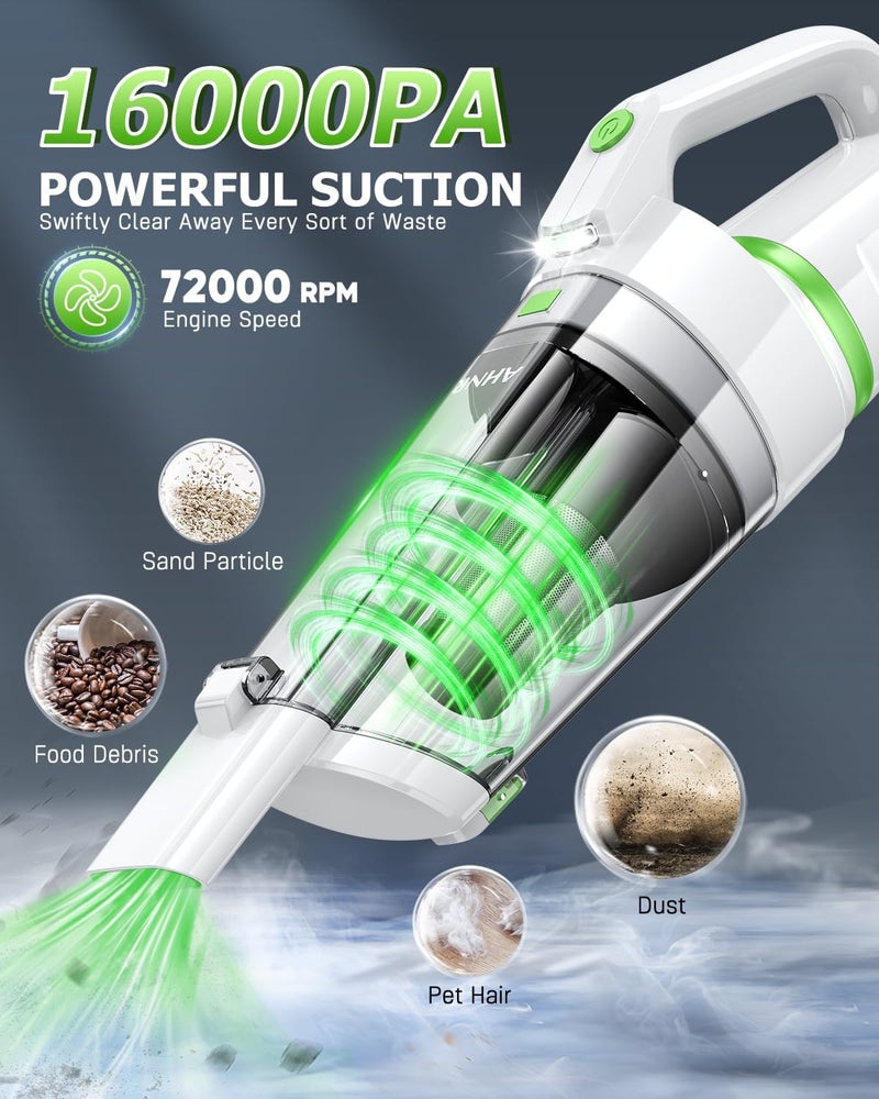 AHNR Handheld Vacuum Cordless, 16000PA Powerful Suction Hand Held Vacuum Dust Busters Cordless Rechargeable with LED Light & 2 HEPA Filters, Portable Car Vacuum Cleaner High Power for Car Home Office - Image 2